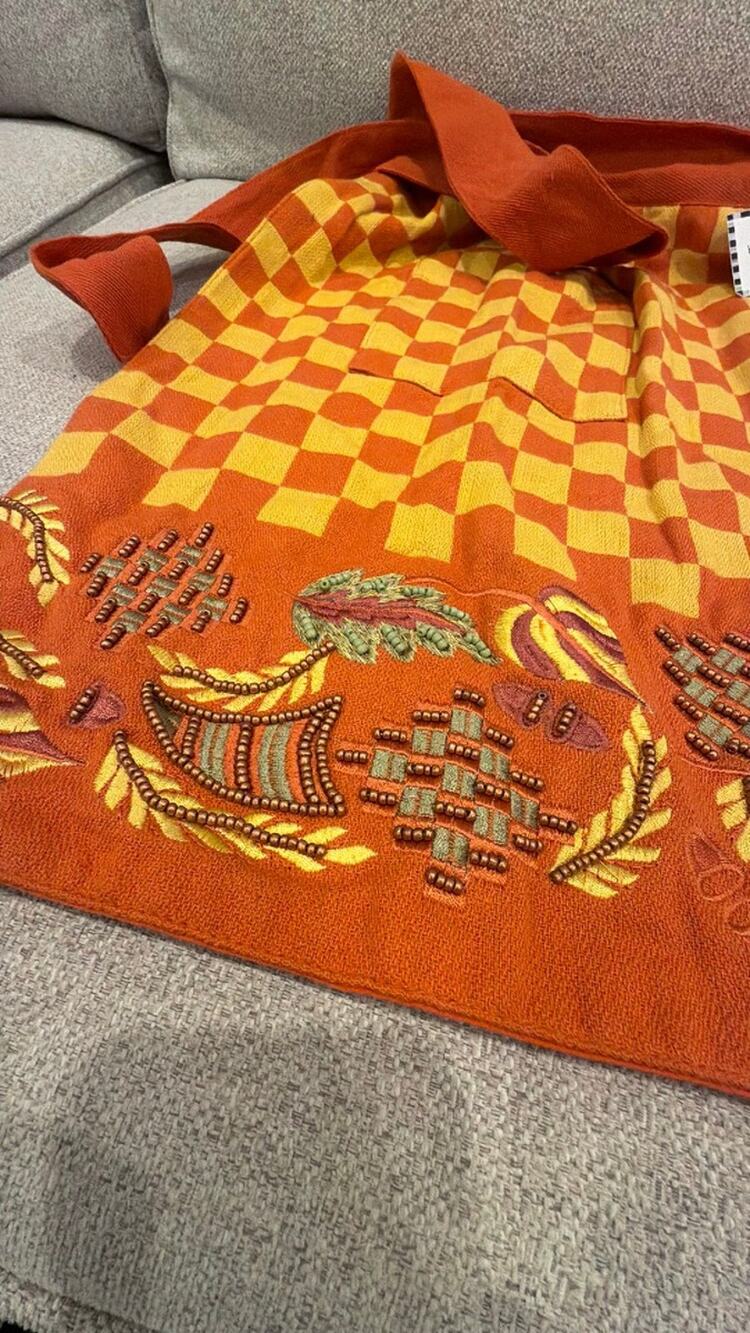 Mackenzie-Childs Hostess Apron - Checkered Orange and Yellow